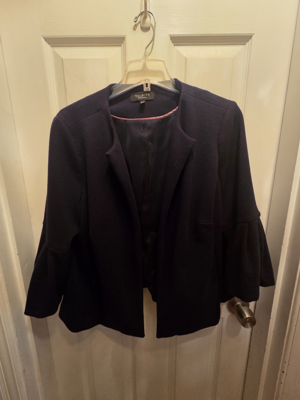 Talbots Navy Bell-Sleeve Open Front Jacket